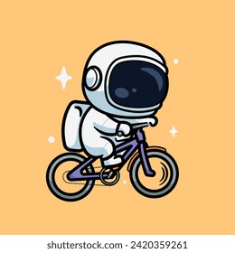 astronauta lindo montando una bicicleta. El diseño puede utilizarse para pegatinas, ropa, embalaje para necesidades de mercadería y también para necesidades de productos digitales