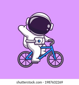 Cute Astronaut Rad Radfahrer Cartoon Vektorsymbol Illustration. People Transportation Icon Konzept isoliert Premium Vector. Flachbildkartonstil