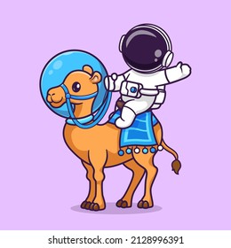 Cute Astronaut Riding Astronaut Camel Cartoon Vector Icon Illustration. Science Animal Icon Concept Isolated Premium Vector. Flat Cartoon Style