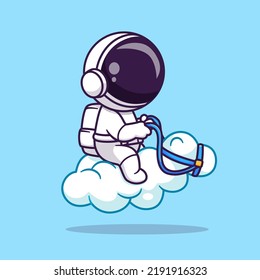 Cute Astronaut Riding Cloud Horse Cartoon Vektorsymbol Illustration Science Technology Icon Concept Isolated Premium Vector. Flachbildkartonstil