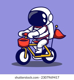 Cute astronaut riding a cycle. Vector illustration in cartoon style.