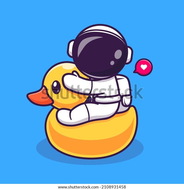 Cute Astronaut Riding Duck Balloon Cartoon Vector\
Icon Illustration Science Holiday Icon Concept Isolated Premium\
Vector. Flat Cartoon\
Style