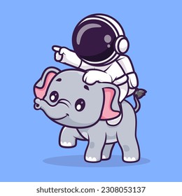 Cute Astronaut Riding Elephant Cartoon Vector Icon Illustration. Science Animal Icon Concept Isolated Premium Vector. Flat Cartoon Style