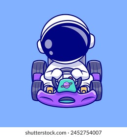 Lindo Astronauta Montando Gocart Dibujos Animados Ilustración Icono Vector. Ciencia Sport Icon Concept Vector Premium aislado. Estilo plano de dibujos animados