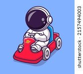 Cute Astronaut Riding Gokart Cartoon Vector Icon Illustration. Science Technology Icon Concept Isolated Premium Vector. Flat Cartoon Style