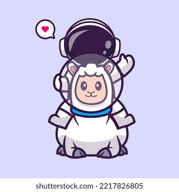 Cute Astronaut Riding Llama Alpaca Cartoon Vector Icon Illustration. Science Animal Icon Concept Isolated Premium Vector. Flat Cartoon Style
