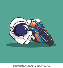 Cute Astronaut Riding a Motorbike, Cartoon Vector Icon Illustration. Flat Cartoon Style