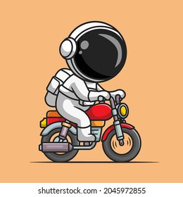 Cute Astronaut Riding Motorcycle Cartoon Vector Icon Illustration. Technology Transportation Icon Concept Isolated Premium Vector. Flat Cartoon Style 