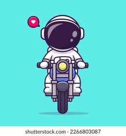 Cute Astronaut Riding Motorcycle Cartoon Vector Icon Illustration. Science Transportation Icon Concept Isolated Premium Vector. Flat Cartoon Style