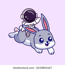 Cute Astronaut Riding Rabbit Cartoon Vector Icon Illustration. Science Animal Icon Concept Isolated Premium Vector. Flat Cartoon Style