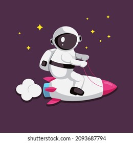 Cute astronaut riding rocket cartoon vector illustration
