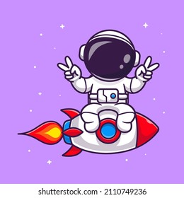 Cute Astronaut Riding Rocket Cartoon Vector Icon Illustration. Science Technology Icon Concept Isolated Premium Vector. Flat Cartoon Style