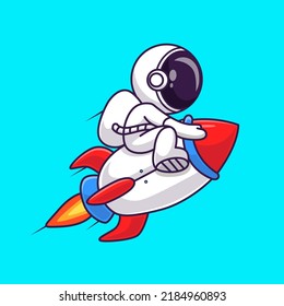 Cute Astronaut Riding Rocket Cartoon Vector Icon Illustration Science Technology Icon Concept Isolated Premium Vector. Flat Cartoon Style