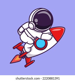 Cute Astronaut Riding Rocket Cartoon Vector Icon Illustration. Science Technology Icon Concept Isolated Premium Vector. Flat Cartoon Style