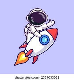 Cute Astronaut Riding Rocket Cartoon Vector Icon Illustration. Science Technology Icon Concept Isolated Premium Vector. Flat Cartoon Style