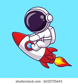 Cute Astronaut Riding Rocket Cartoon Vector Icon Illustration. Science Technology Icon Concept Isolated Premium Vector. Flat Cartoon Style