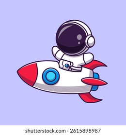Cute Astronaut Riding Rocket Cartoon Vector Icon Illustration. Science Technology Icon Concept Isolated Premium Vector. Flat Cartoon Style