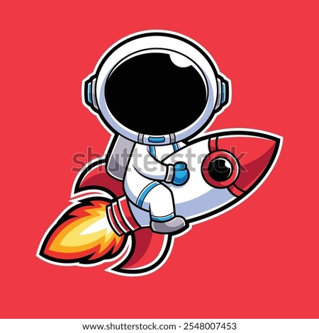 Cute Astronaut Riding Rocket Cartoon Illustration