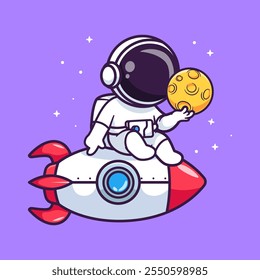 Cute Astronaut Riding Rocket Catching Moon Cartoon Vector 
Icon Illustration. Science Technology Icon Concept Isolated 
Premium Vector. Flat Cartoon Style