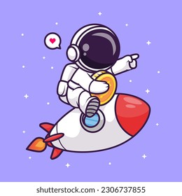 Cute Astronaut Riding Rocket With Gold Coin In Space Cartoon Vector Icon Illustration. Science Business Icon Concept Isolated Premium Vector. Flat Cartoon Style