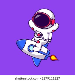 Cute Astronaut Riding Rocket With Hand Up Cartoon Vector Icons Illustration. Flat Cartoon Concept. Suitable for any creative project.