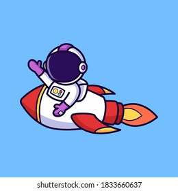 Cute astronaut riding rocket illustration