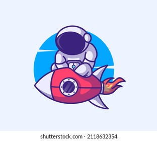 Cute Astronaut Riding Rocket illustration. mascots, characters and icons. flat style cartoon. premium vector.