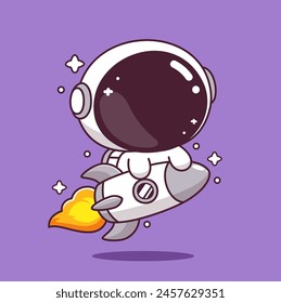 Cute astronaut riding rocket  mascot cartoon