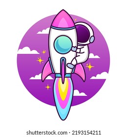astronauta adorable montando un cohete a la luna