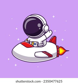 Ilustración Del Icono Del Vector De Caricatura Espacial Del Astronauta Astronauta Acondicionado En El Avión De Cohetes. Concepto de icono de la tecnología de la ciencia Vector Premium aislado. Estilo de dibujo plano