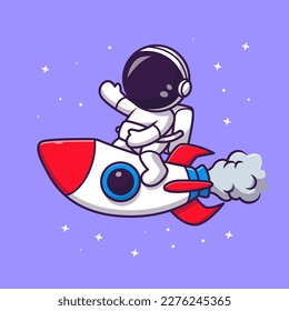 Cute Astronauten Reitrakete in Space Cartoon Vektorsymbol Illustration. Science Technology Icon Konzept isolierter Premium-Vektorgrafik. Flachbildkartonstil