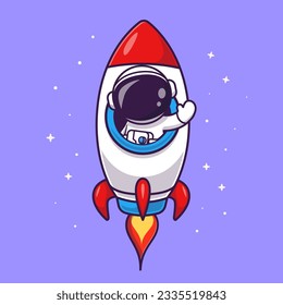 Cute Astronaut Riding Rocket in Space Cartoon Vector Icon Illustration. Science Technology Icon Concept Isolated Premium Vector. Flat Cartoon Style