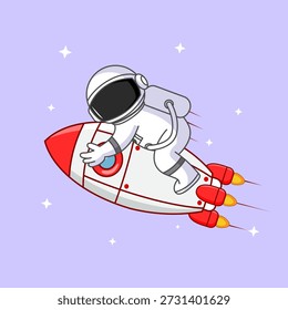 Cute Astronaut Riding a Rocket in Space Vector Illustration Cartoon Design