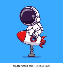 Cute Astronauten Reitrocket Toy Cartoon Vektorsymbol Illustration Science Technology Icon Concept Isolated Premium Vector. Flachbildkartonstil