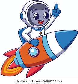  Cute Astronaut Riding Rocket And Waving Hand Cartoon Vector Icon Illustration. Space Icon Concept Isolated Premium Vector. Flat Cartoon Style