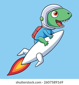 Cute Astronaut Riding Rocket And Waving Hand Cartoon Icon Illustration. Science Technology Icon Concept