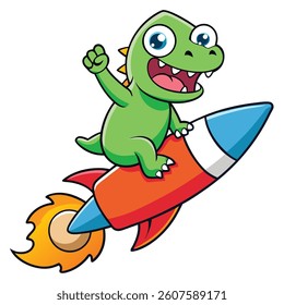 Cute Astronaut Riding Rocket And Waving Hand Cartoon Icon Illustration. Science Technology Icon Concept