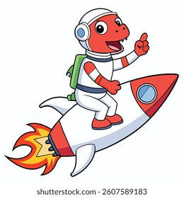 Cute Astronaut Riding Rocket And Waving Hand Cartoon Icon Illustration. Science Technology Icon Concept