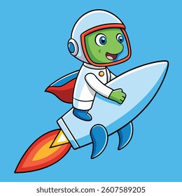 Cute Astronaut Riding Rocket And Waving Hand Cartoon Icon Illustration. Science Technology Icon Concept