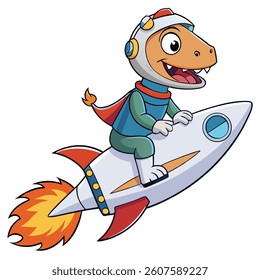 Cute Astronaut Riding Rocket And Waving Hand Cartoon Icon Illustration. Science Technology Icon Concept