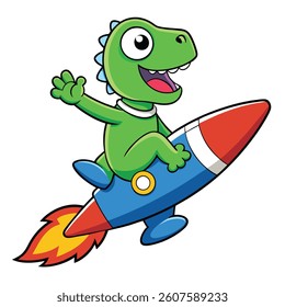 Cute Astronaut Riding Rocket And Waving Hand Cartoon Icon Illustration. Science Technology Icon Concept