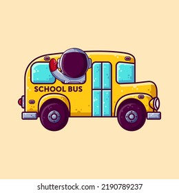 Cute Astronaut Riding School Bus Cartoon Vector Illustration. Cartoon Style Icon or Mascot Character Vector.