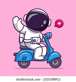 Cute Astronaut Riding Scooter Cartoon Vector Icon Illustration. Science Transportation Icon Concept Isolated Premium Vector. Flat Cartoon Style