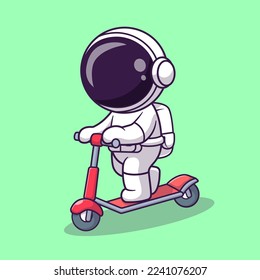 Ilustración del icono del vector de dibujos animados de un astronauta con patines escoceses. Concepto de icono de transporte de ciencia Vector Premium aislado. Estilo de dibujo plano