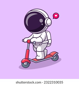 Cute Astronaut Riding Scooter Cartoon Vector Icon Illustration.  Science Sport Icon Concept Isolated Premium Vector. Flat  Cartoon Style