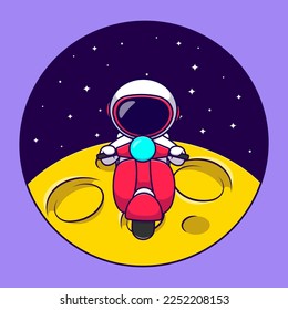 Cute Astronaut Riding Scooter On Moon Cartoon Vector Icons Illustration. Flat Cartoon Concept. Suitable for any creative project.