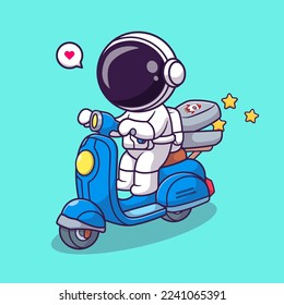 Cute Astronaut Riding Scooter With Star Box Cartoon Vector Icon Illustration. Science Transportation Icon Concept Isolated Premium Vector. Flat Cartoon Style