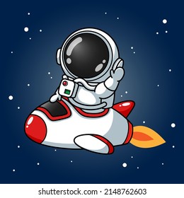 Cute Astronaut Riding Space Ship