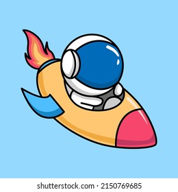 Cute astronaut riding spaceship cartoon design