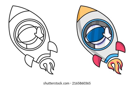 cute astronaut riding spaceship coloring page for kids